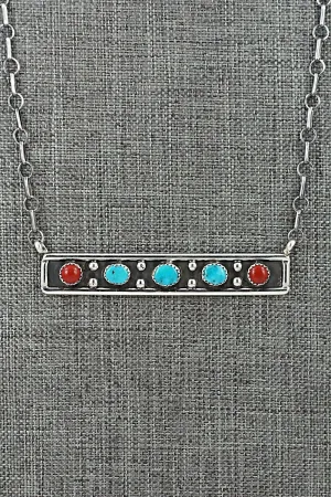 Turquoise, Coral & Sterling Silver Necklace - Paul Largo