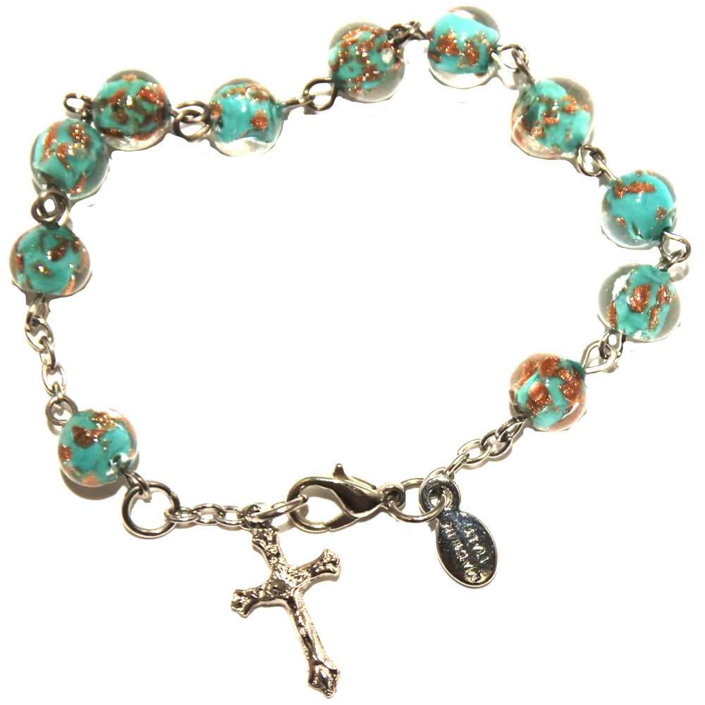Turquoise Genuine Murano Silver-Tone Rosary Bracelet with Sommerso Beads