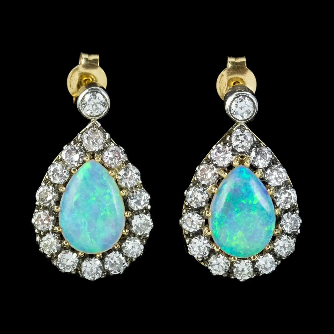 Victorian Style Pear Cut Opal Diamond Earrings Silver 14ct Gold 6ct Of Opal 3.10ct Of Diamond