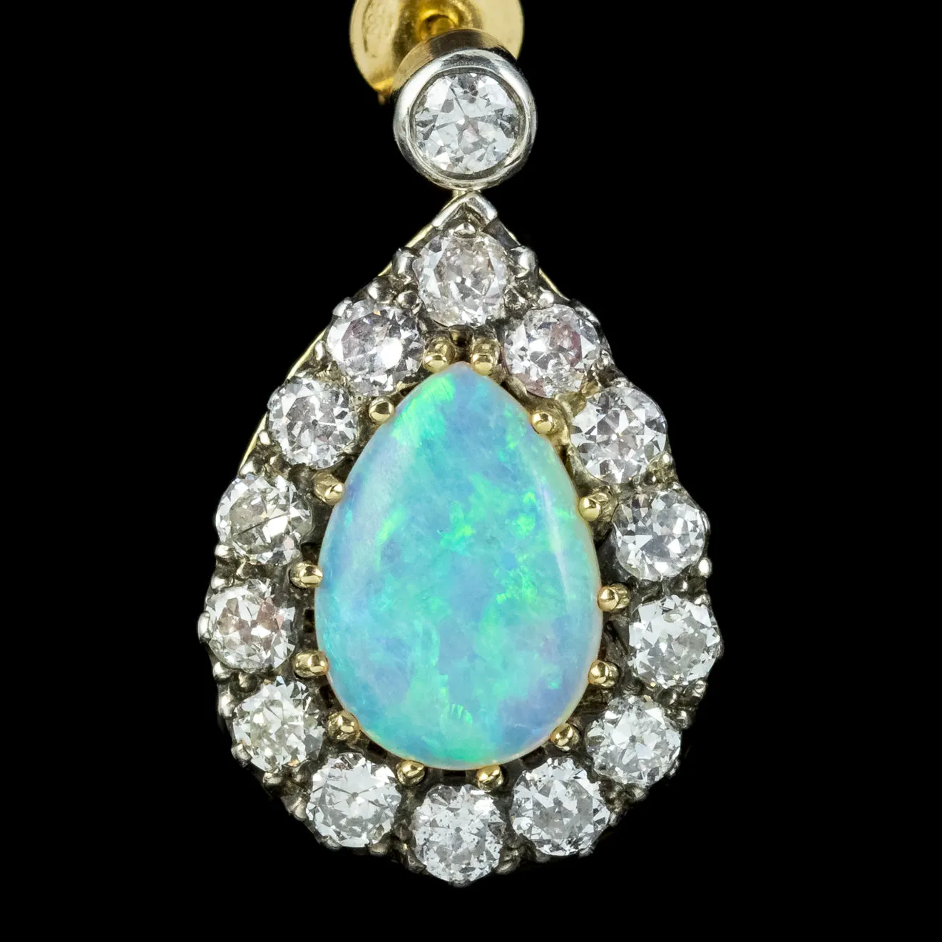 Victorian Style Pear Cut Opal Diamond Earrings Silver 14ct Gold 6ct Of Opal 3.10ct Of Diamond
