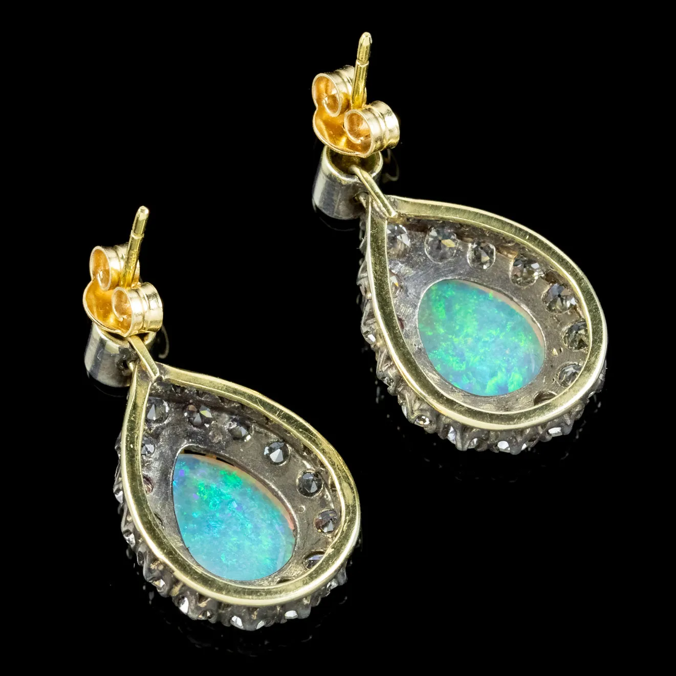 Victorian Style Pear Cut Opal Diamond Earrings Silver 14ct Gold 6ct Of Opal 3.10ct Of Diamond