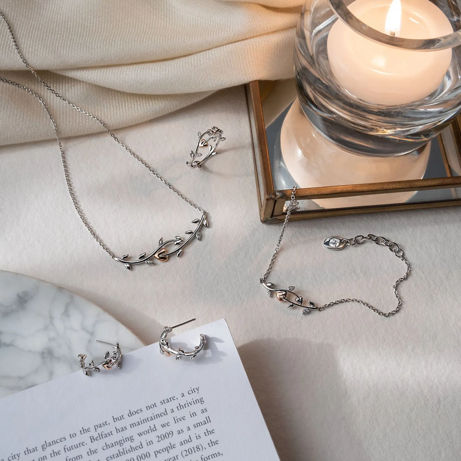 Vine Of Life White Topaz Hoop Earrings - Silver/Rose - 3STOL0235