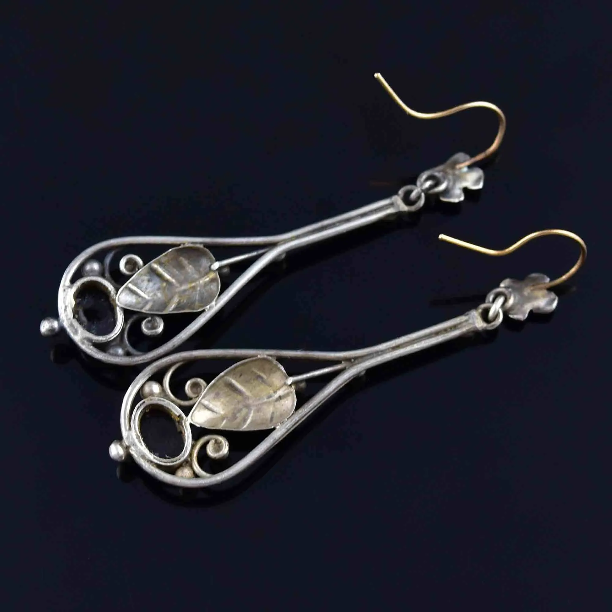 Vintage Arts and Crafts Silver Garnet Cabochon Earrings