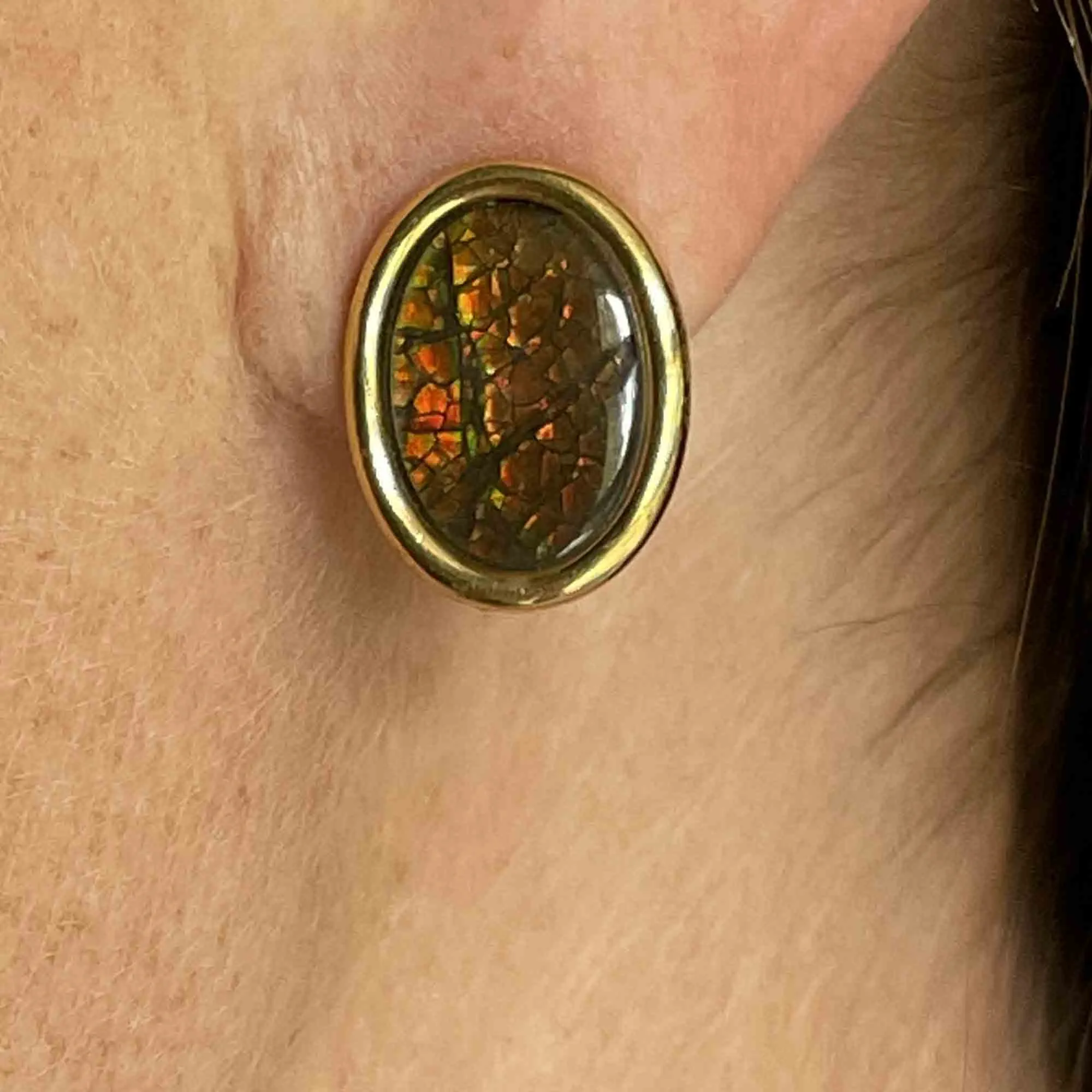 Vintage Gold Fill Ammolite Cabochon Earrings