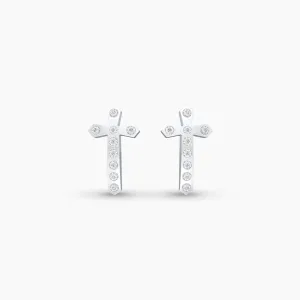 White Gold Natural Diamond Prongset Cross Earstud