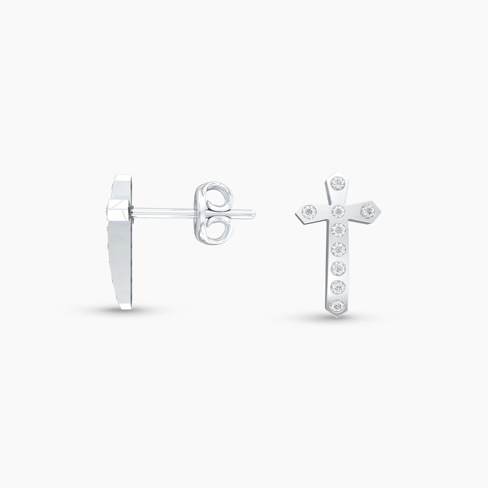White Gold Natural Diamond Prongset Cross Earstud