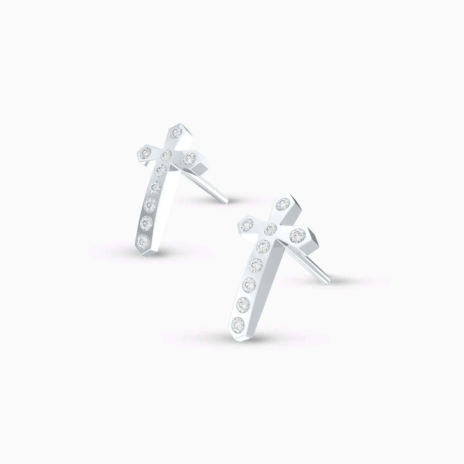 White Gold Natural Diamond Prongset Cross Earstud