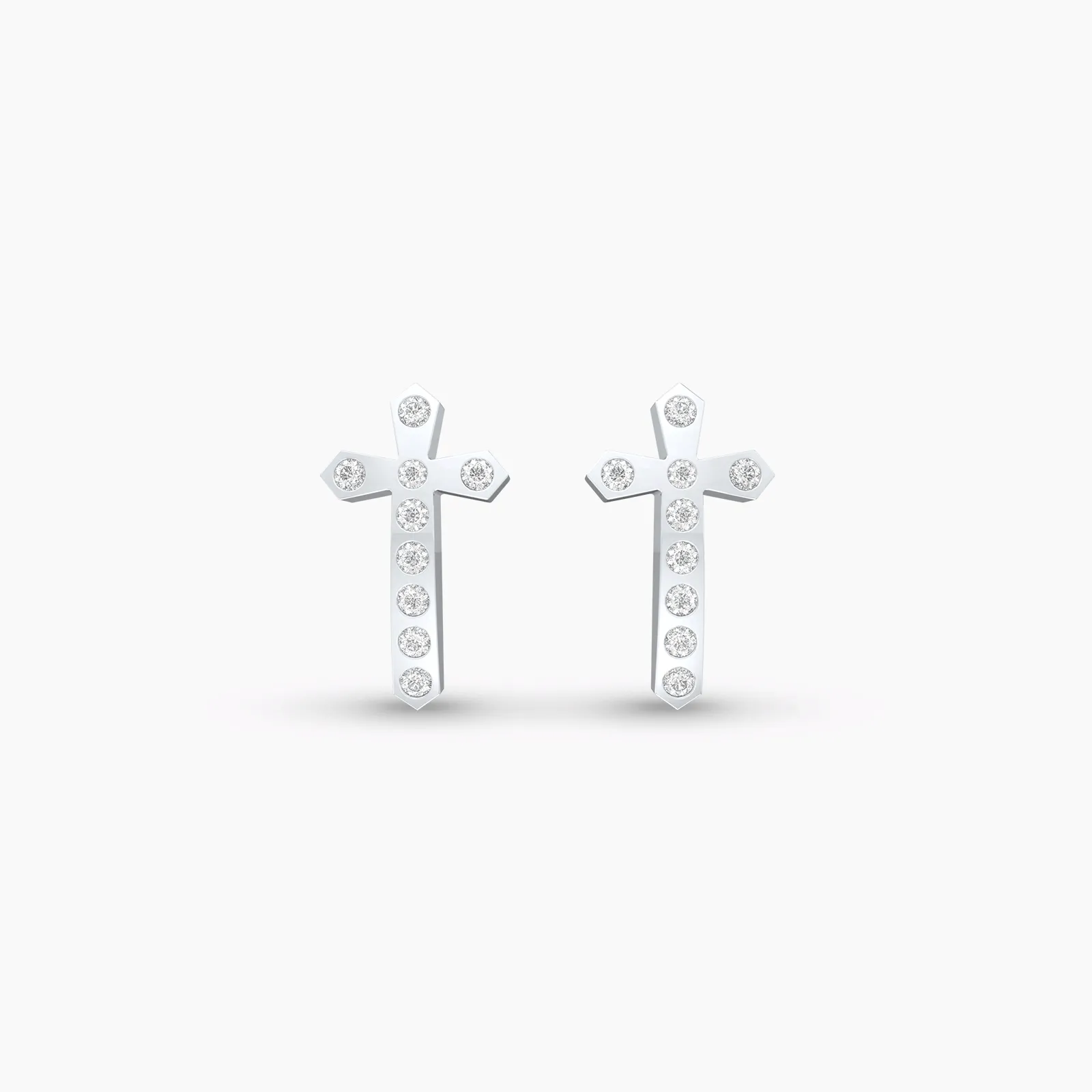 White Gold Natural Diamond Prongset Cross Earstud