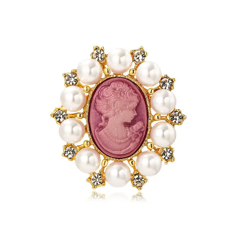 Women's Palace Relief Beauty Pearl Brooch