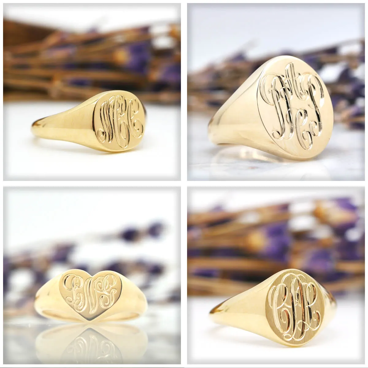 Women's Round Signet Ring - Extra Large - Hand Engraved Script Monogram