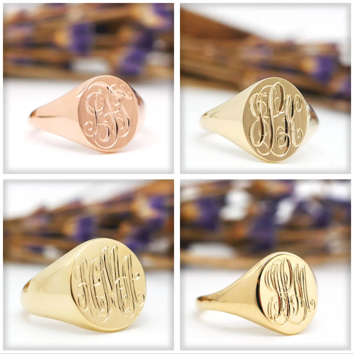 Women's Round Signet Ring - Extra Small - Hand Engraved Script Monogram
