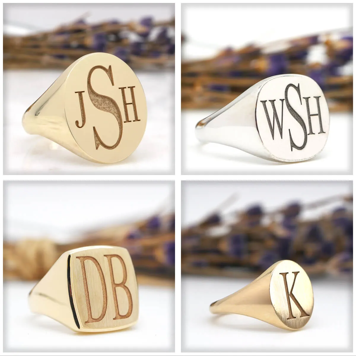 Women's Square Signet Ring - Large - Laser Engraved Roman Monogram