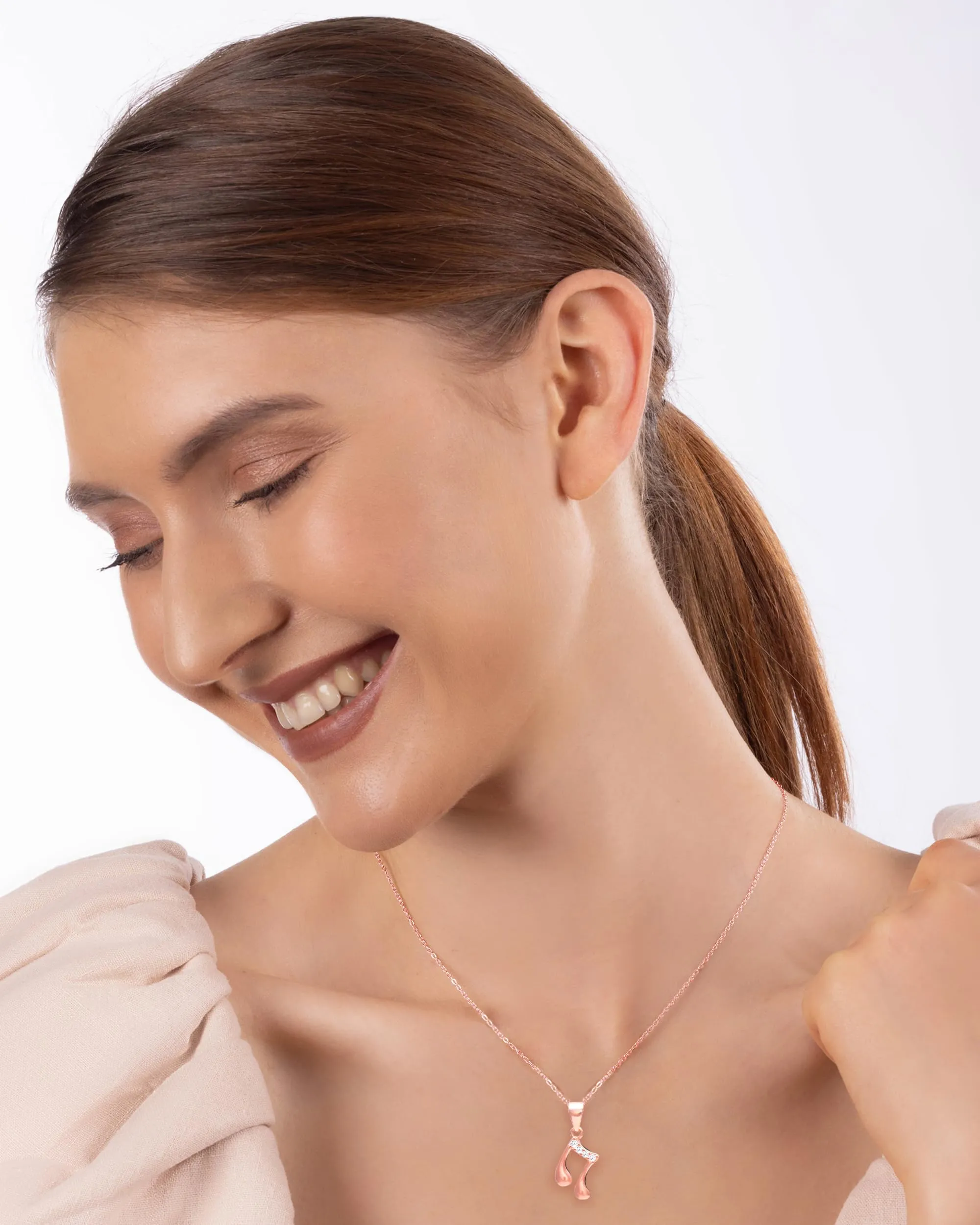 Women's  Sterling Silver Rose Gold Music Pendant with Link Chain Necklace to Gift With Certificate of Authenticity and  Hallmark
