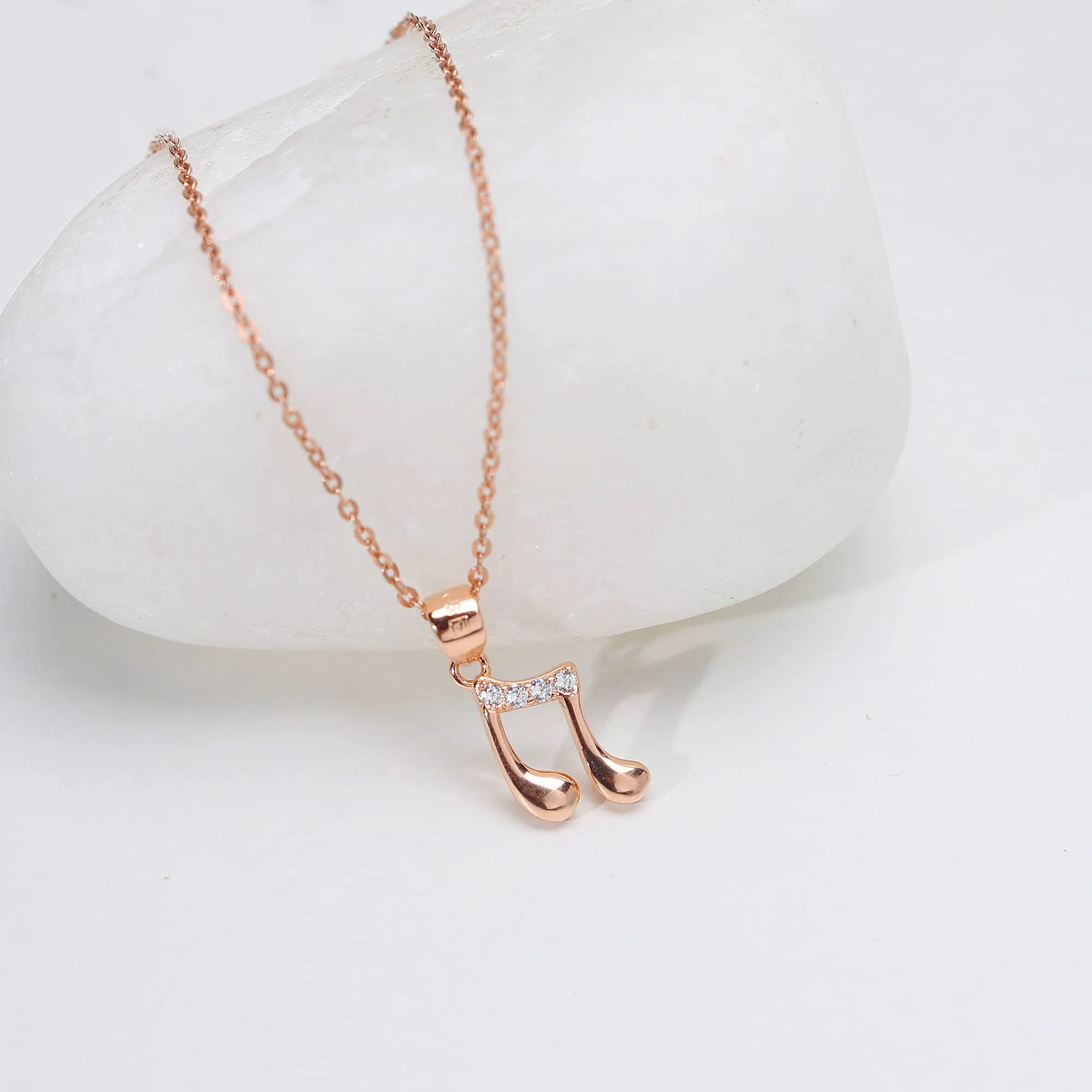 Women's  Sterling Silver Rose Gold Music Pendant with Link Chain Necklace to Gift With Certificate of Authenticity and  Hallmark