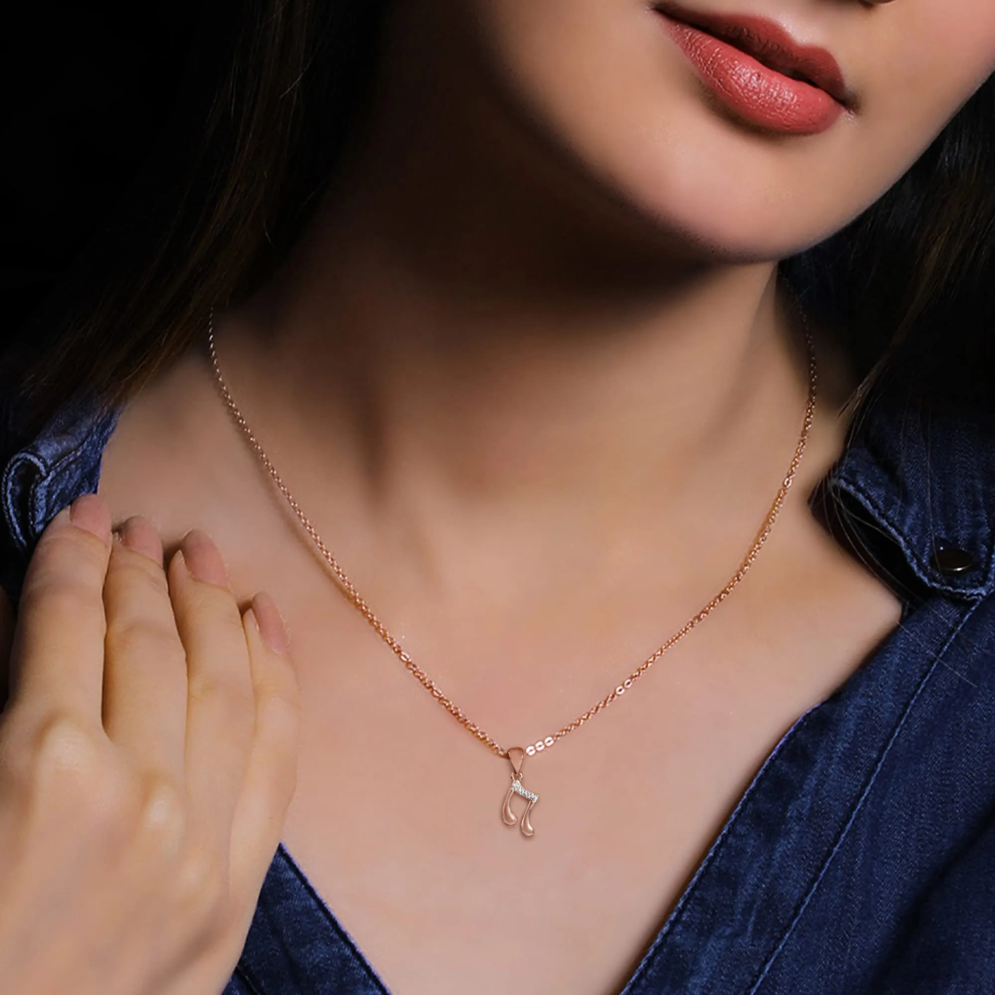 Women's  Sterling Silver Rose Gold Music Pendant with Link Chain Necklace to Gift With Certificate of Authenticity and  Hallmark